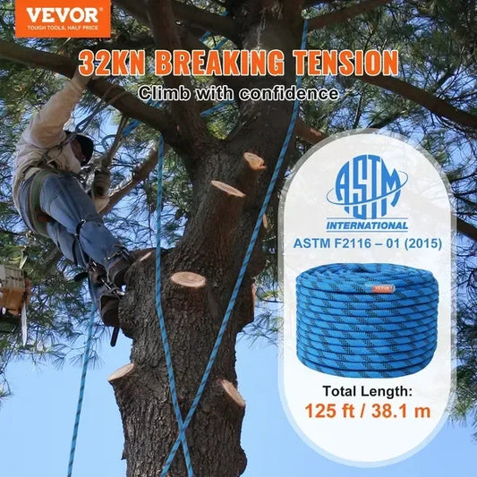 12.7mm Static Climbing Rope, 38M(125ft) 32KN Breaking Tension, Fiber Rope