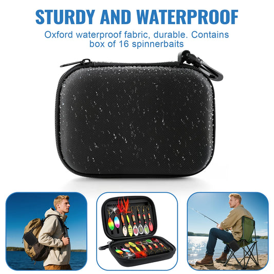 16Pcs Spinner Fishing Lures Set with Tackle Box