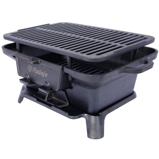 Enameled Portable Charcoal Grill and Tabletop Cast Iron Skillet