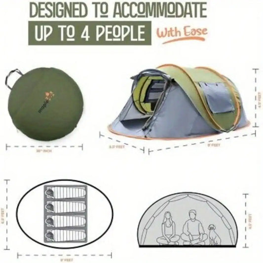Camping 4 Person Pop-Up Tent with 2 Doors UPF50+ Waterproof