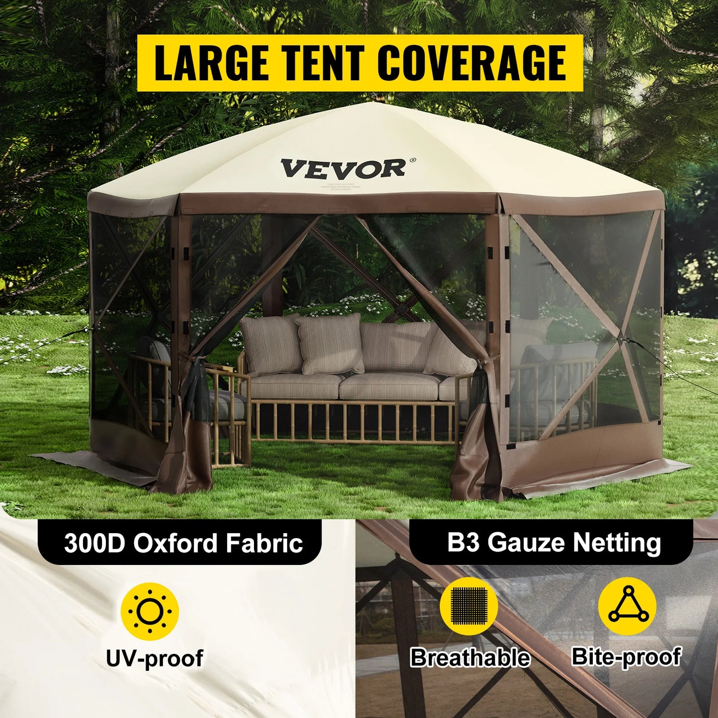 Pop-up Canopy Shelter 6-Sided,10'x10' Camping & Hiking