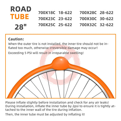 Road Bicycle 45mm/65mm/85mm French Valve Innertubes