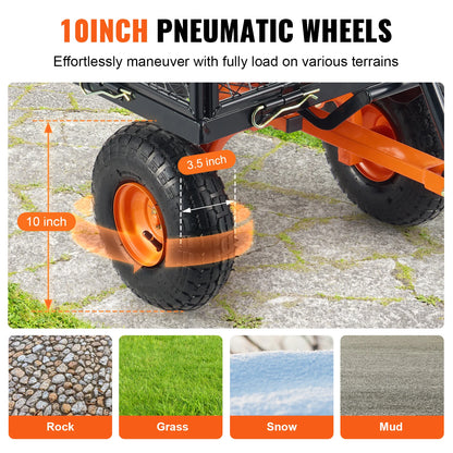 Versatile Metal Dump Cart with 400lbs/800lbs Capacity