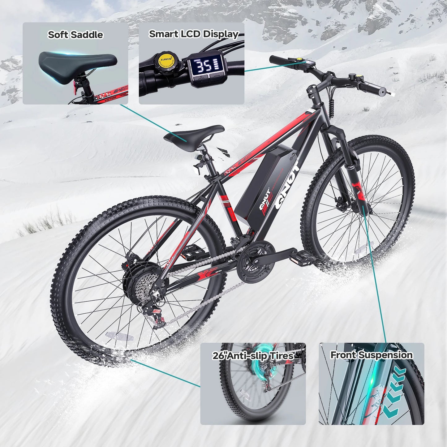 Mountain electric Bicycle 1000W 36V 10.4AH 26" Tire All-Terrain