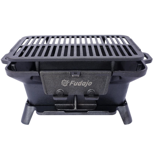 Enameled Portable Charcoal Grill and Tabletop Cast Iron Skillet