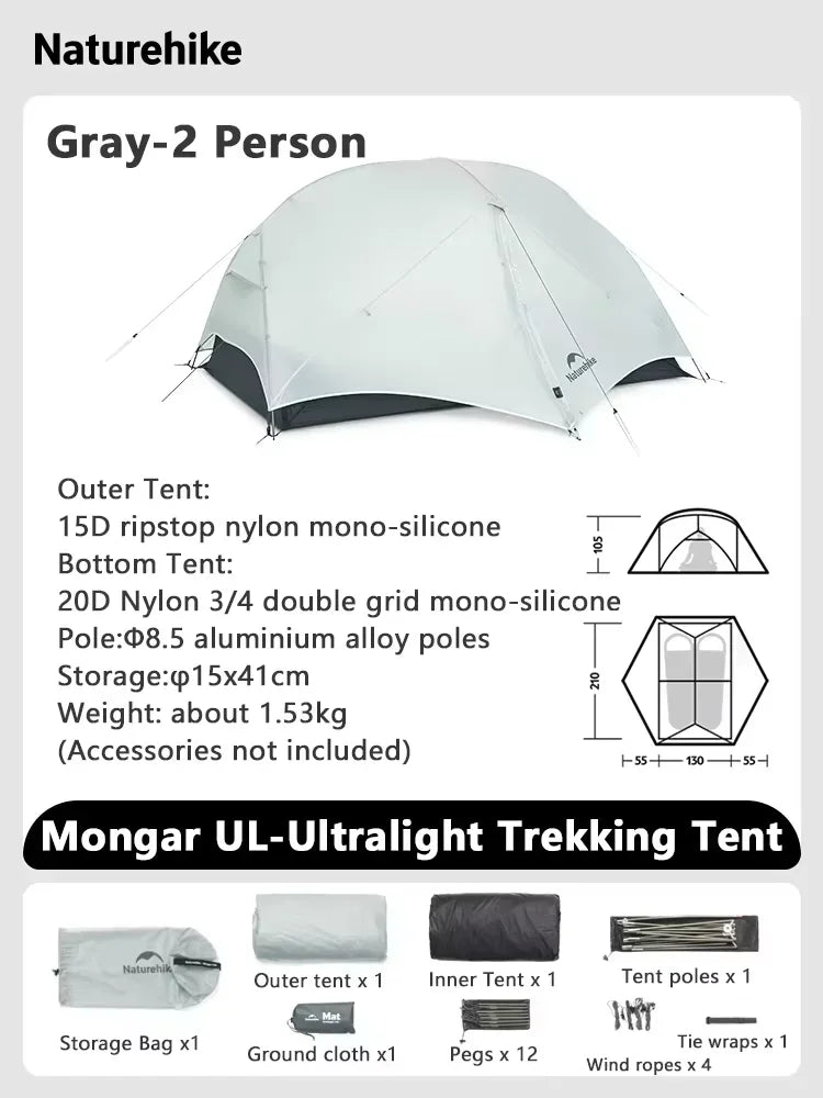 Naturehike Mongar UL Tent 2 Person 3 Season Camping Tent