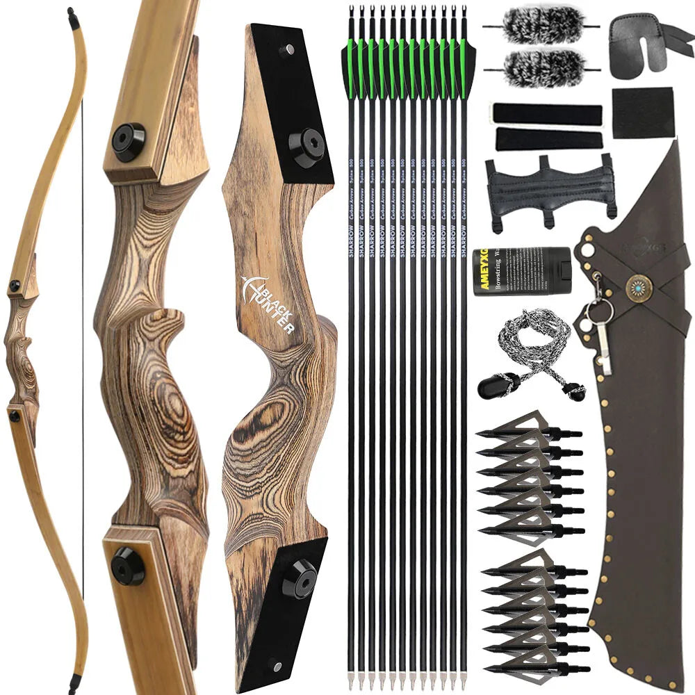 Takedown Recurve Bow 60", 20-60lbs Bamboo Limbs RH