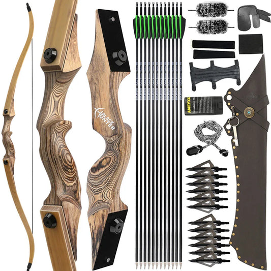 Takedown Recurve Bow 60", 20-60lbs Bamboo Limbs RH