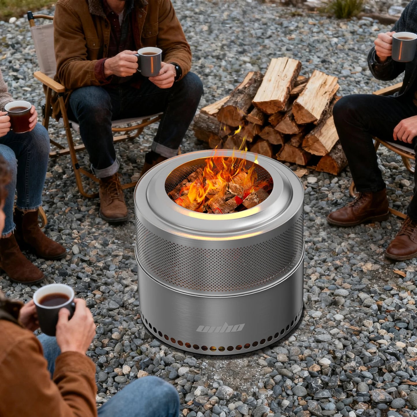 Large Wood Burning Firepit, Stainless Steel Smokeless Fire Pit