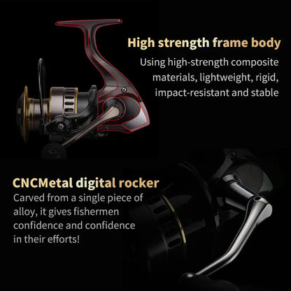 Spinning Fishing Reel, 5.2:1 Gear Ratio Aluminum Alloy Body