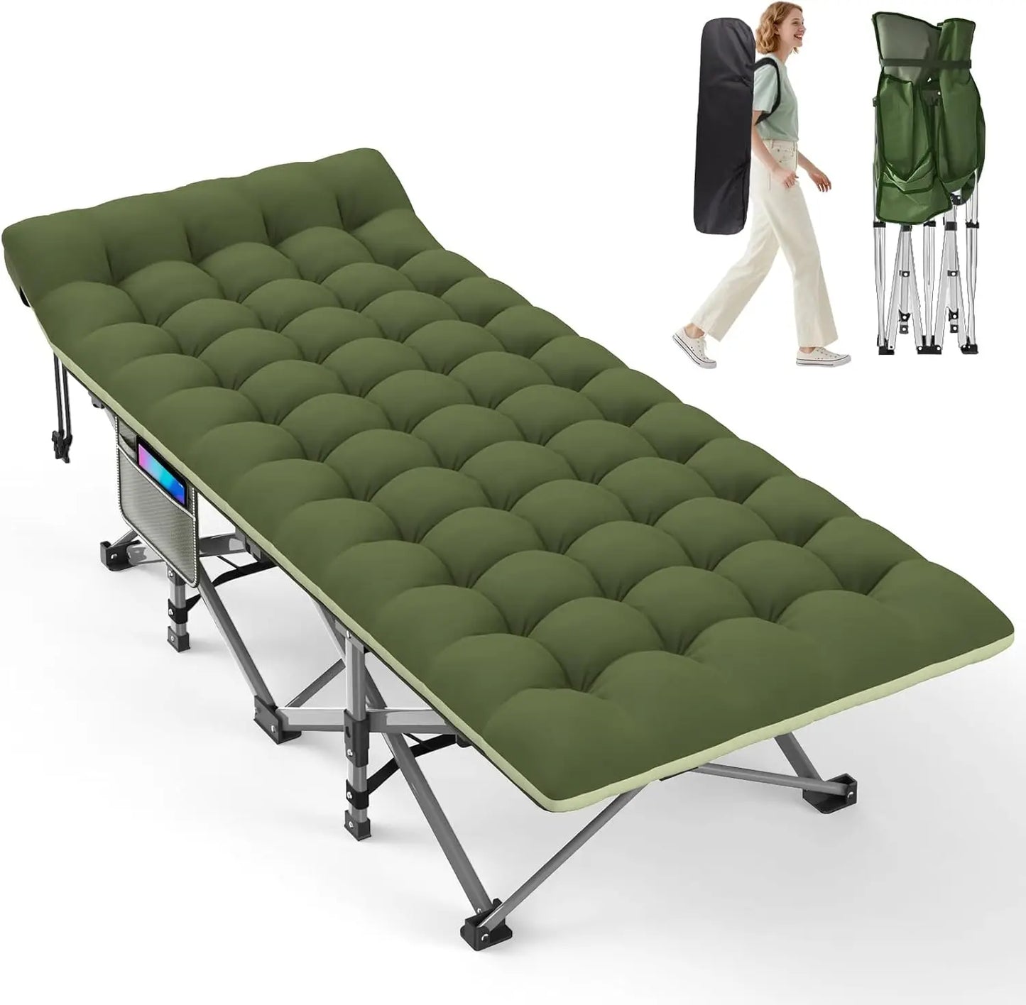 Adults, Heavy-Duty Portable Cot With Mattress.