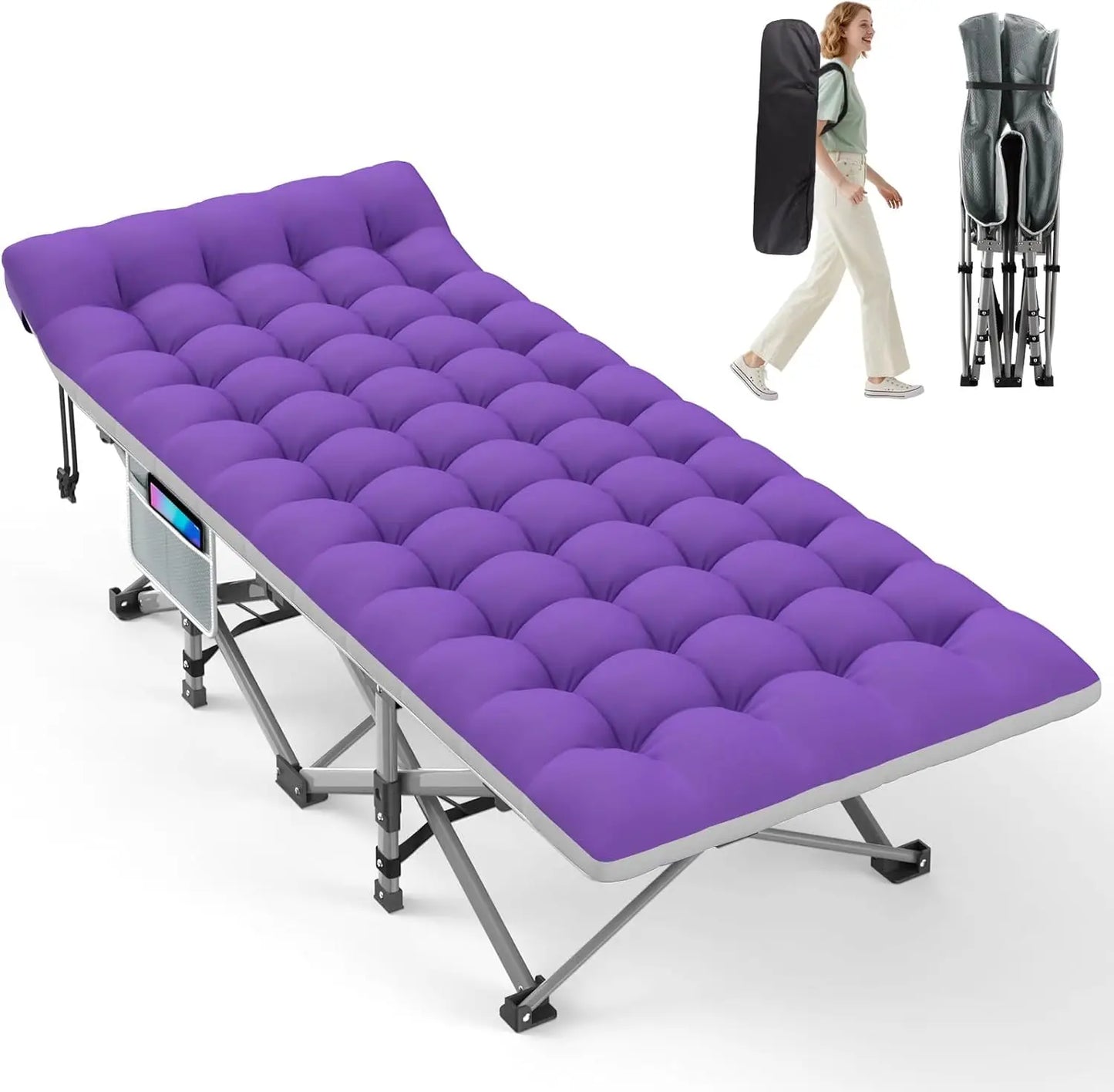 Adults, Heavy-Duty Portable Cot With Mattress.