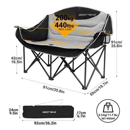 Oversized Outdoor Double Camping Chair 440lbs capacity