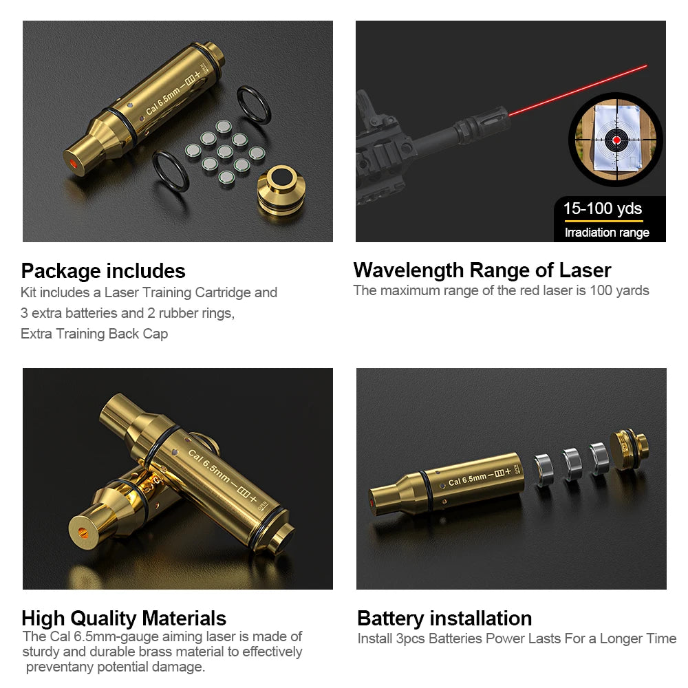 6.5MM Brass Red Dot Laser Boresight Scope Alignment