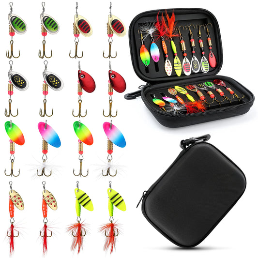 16Pcs Spinner Fishing Lures Set with Tackle Box