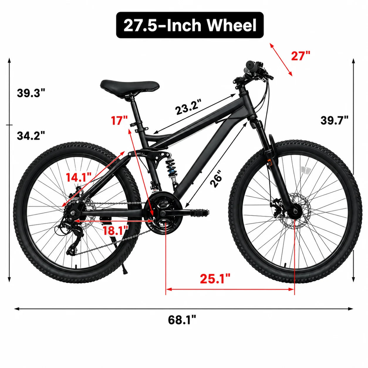 24/26/27.5 Inch Full Suspension Mountain Bike 21-Speed.