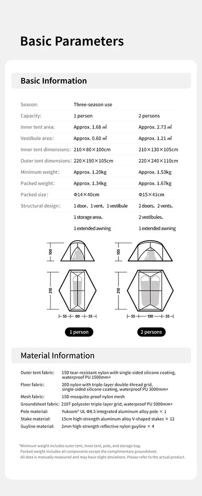 Naturehike Mongar UL Tent 2 Person 3 Season Camping Tent