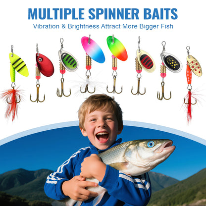 16Pcs Spinner Fishing Lures Set with Tackle Box