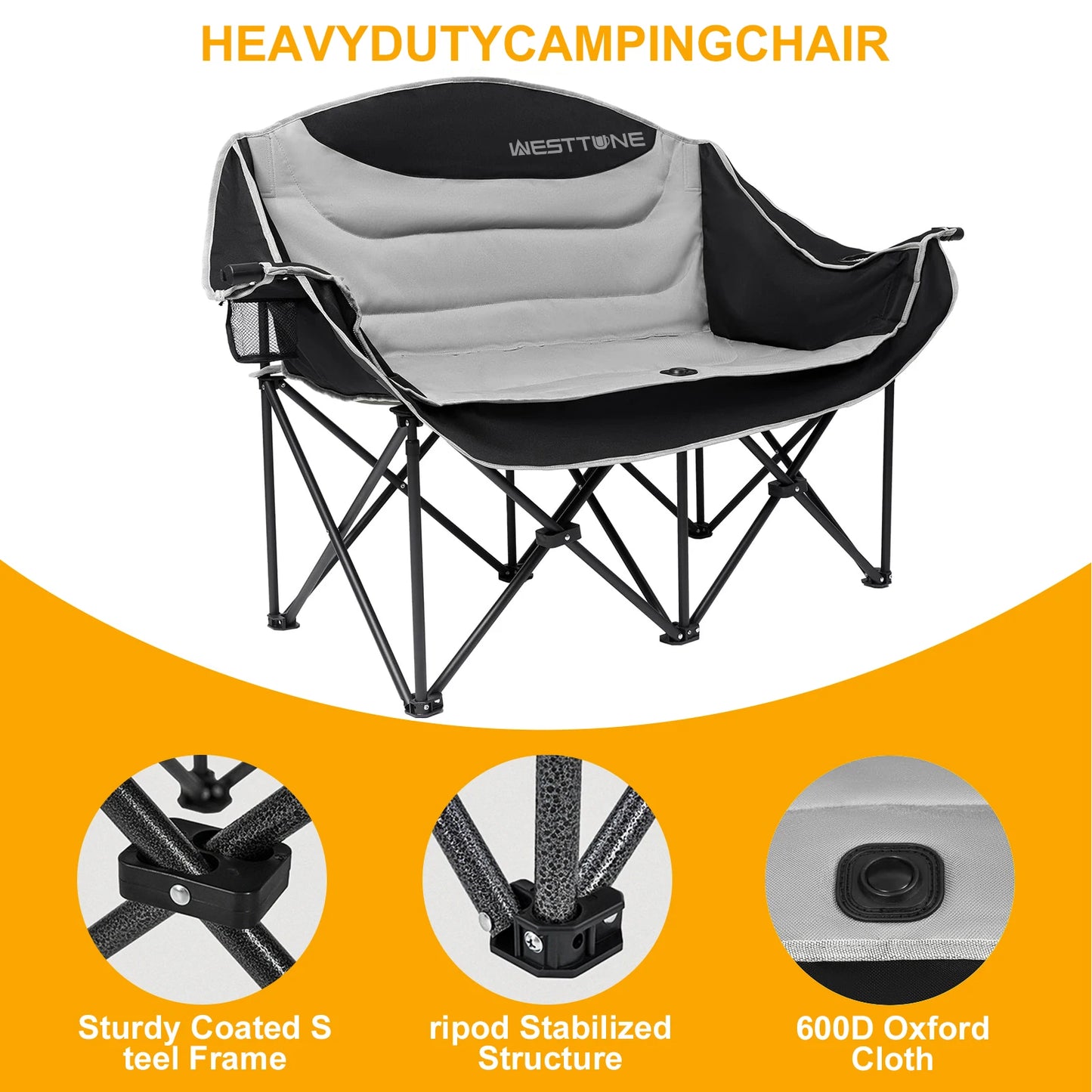 Oversized Outdoor Double Camping Chair 440lbs capacity