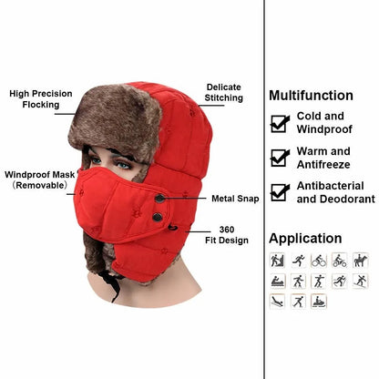 Cold Weather Outdoor Hat with Earflaps Windproof Mask