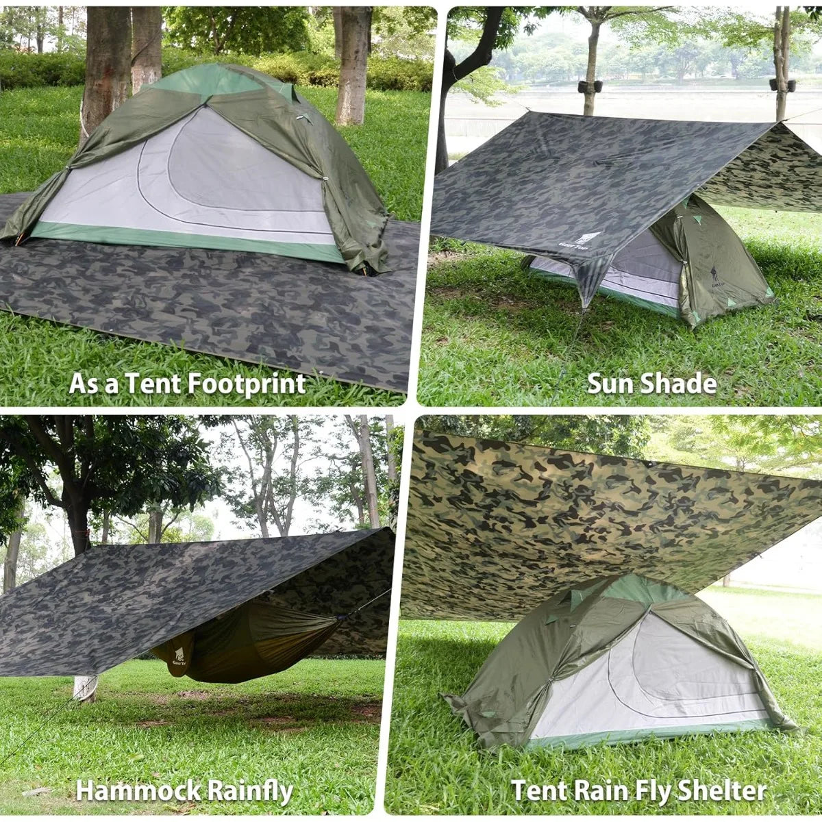 Camo Camping Tarp 17x10FT Waterproof Rain Fly for Shelter