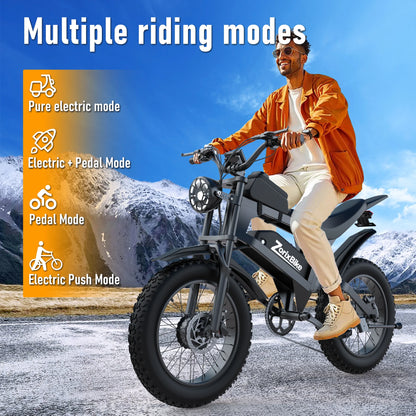 ZorixBike R8 Pro Electric Off-Road Bike 20x4.0 3000W 35Mph 80Mile 48V 20Ah,7 Speed Wide Tire All Terrain E-Bike For Adult