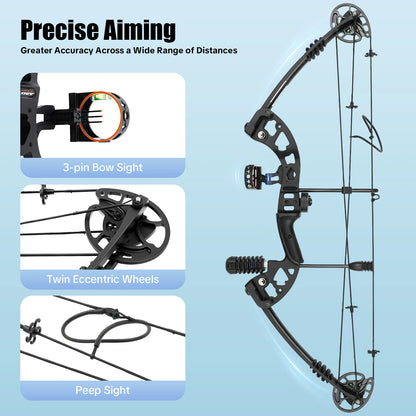 30-55 lbs Compound Bow Adjustable Draw Weight and Length with 3-Pin Sight 12 Arrows Complete Arch Set for Adults Right Hand