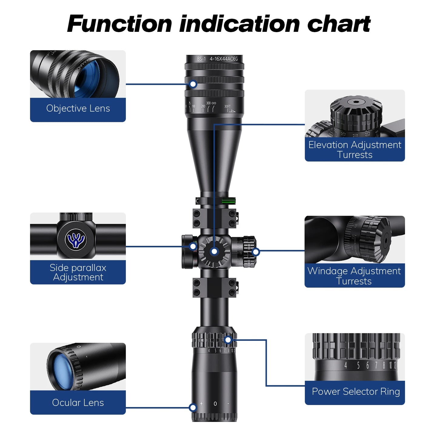 4-16x44 Riflescope Hunting Scopes Red Green Illuminated Sight