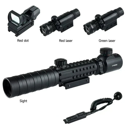 Tactical 3-9X32EG Riflescope Laser Red Dot 3 in 1 Combo Optic Sight Red Green Illuminated Reflex 4 Reticle Hunting Scope