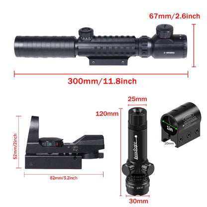 Tactical 3-9X32EG Riflescope Laser Red Dot 3 in 1 Combo Optic Sight Red Green Illuminated Reflex 4 Reticle Hunting Scope
