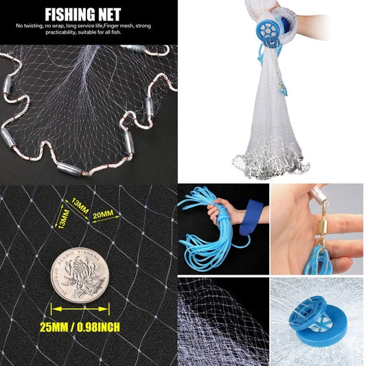 Cast Net 10ft with Heavy Duty Zinc Sinker Weight