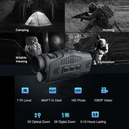 Night Vision Monocular 1080p Video 5X Digital Zoom