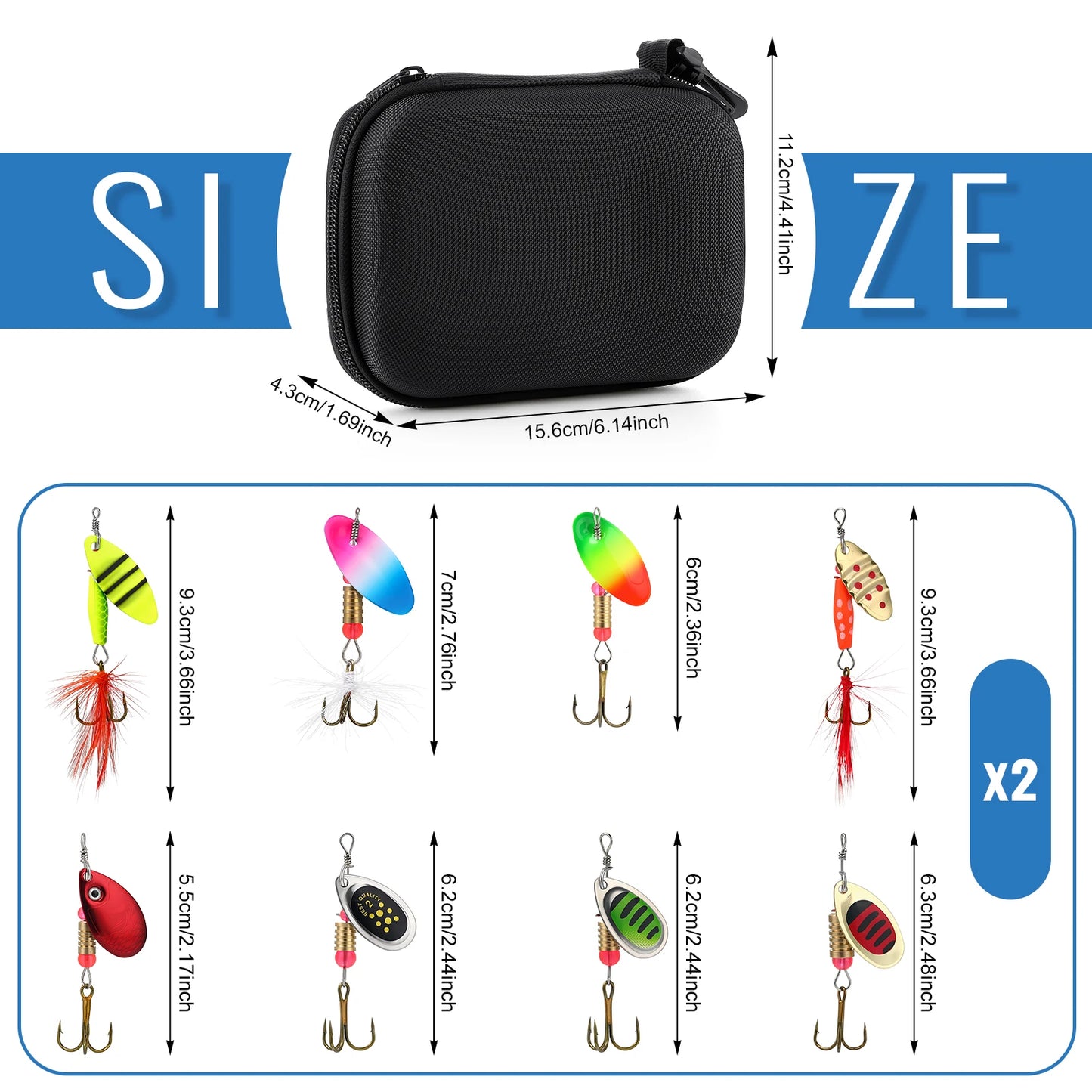 16Pcs Spinner Fishing Lures Set with Tackle Box