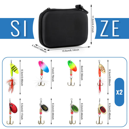 16Pcs Spinner Fishing Lures Set with Tackle Box