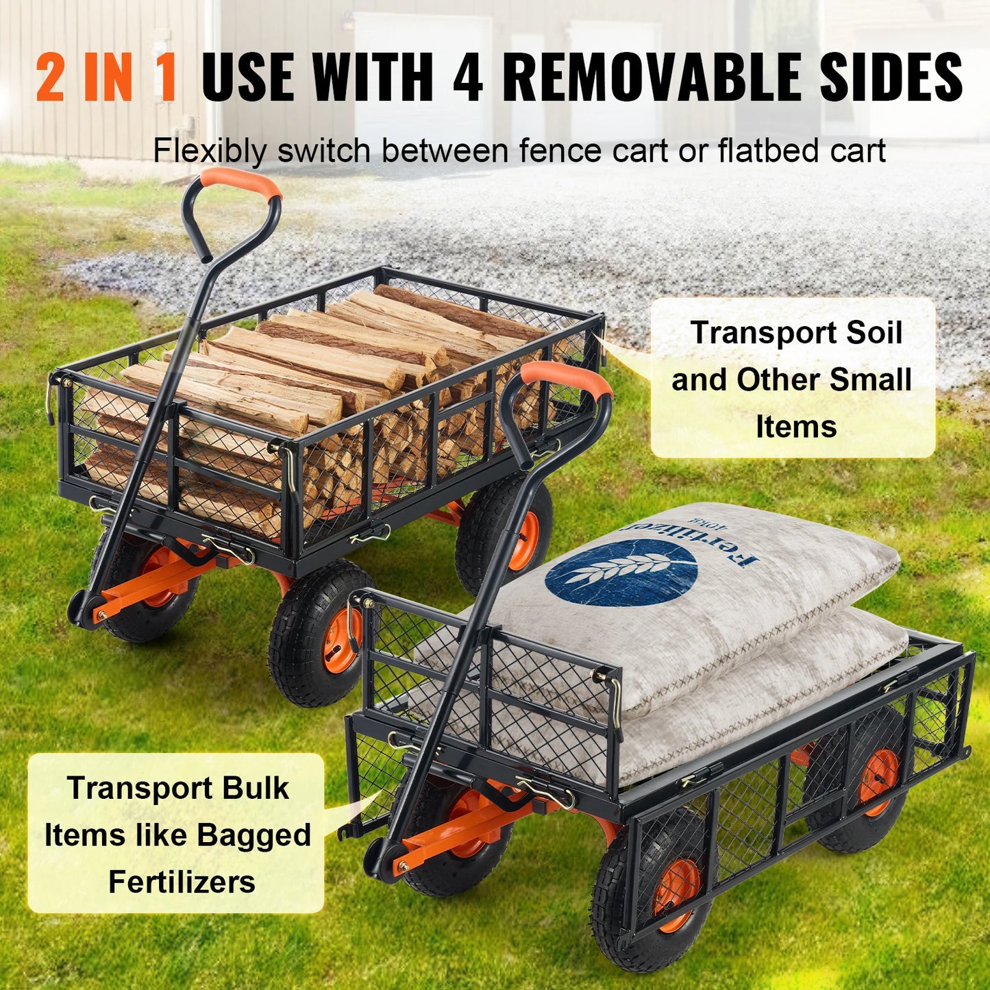 Versatile Metal Dump Cart with 400lbs/800lbs Capacity