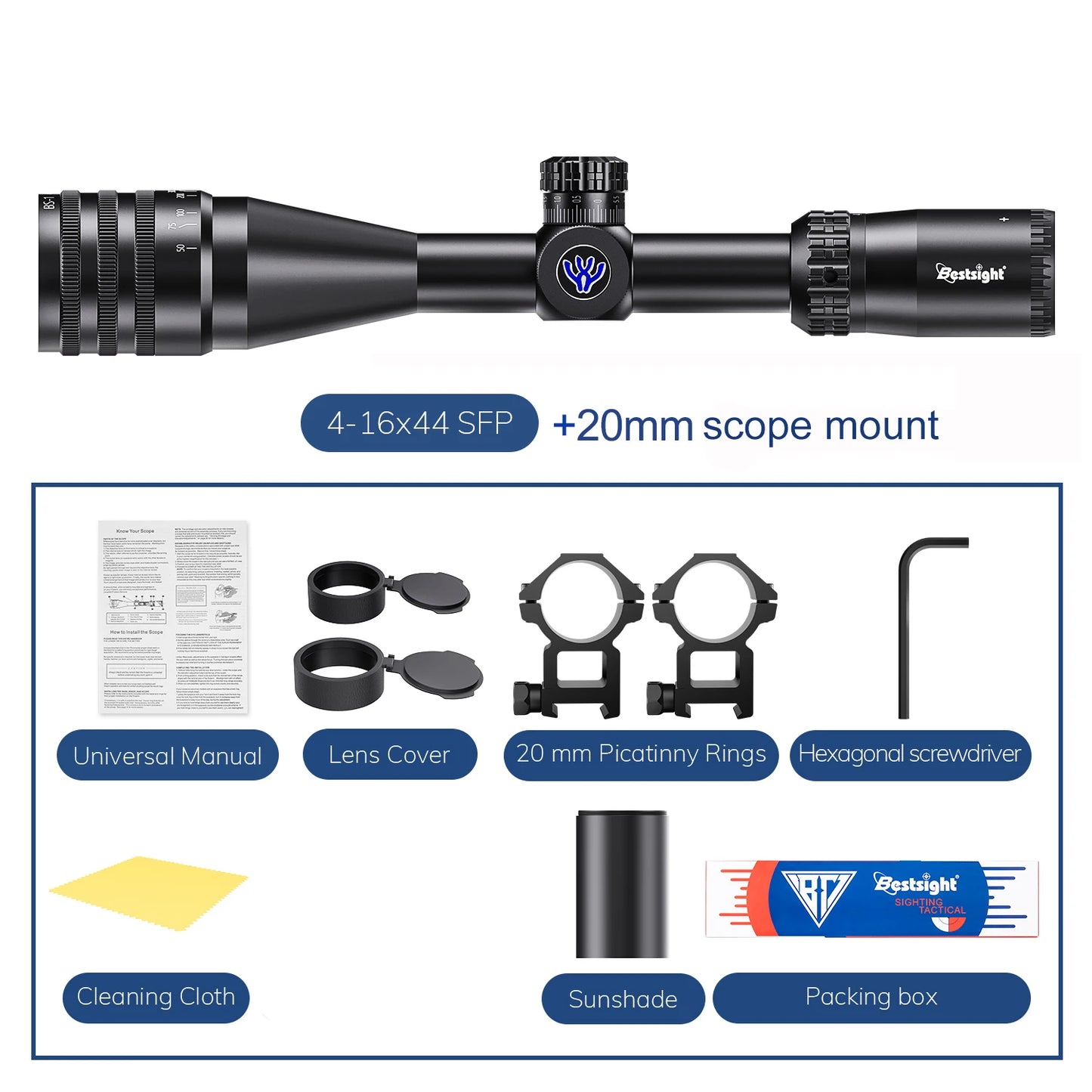 Ringsight rifle scope with accessories on a white background