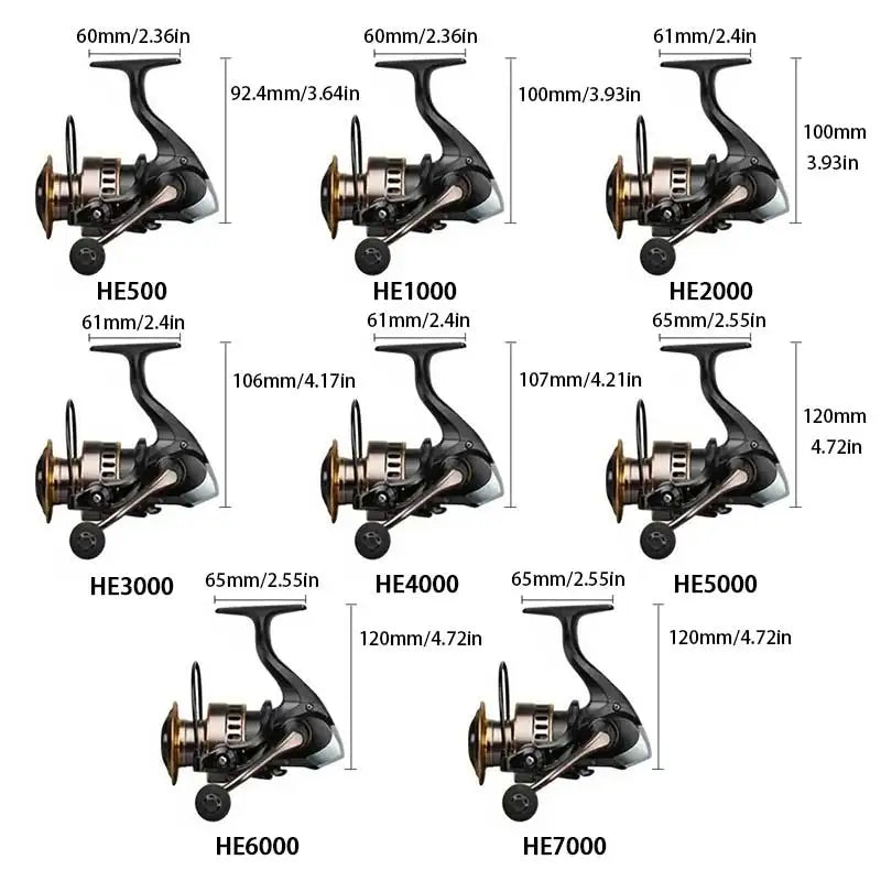 Spinning Fishing Reel, 5.2:1 Gear Ratio Aluminum Alloy Body
