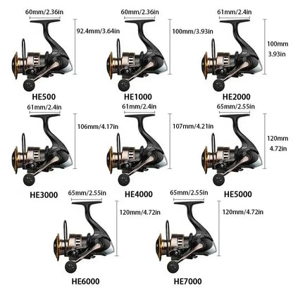 Spinning Fishing Reel, 5.2:1 Gear Ratio Aluminum Alloy Body