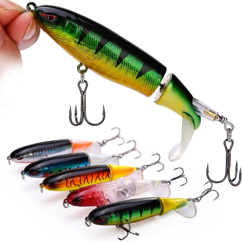 1-8Pcs Topwater Fishing Lure Artificial Bait Soft Rotating Tail