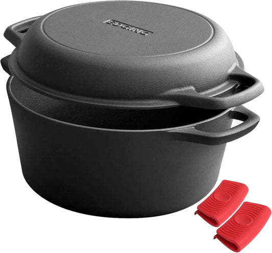 2-in-1 Pre-Seasoned Cast Iron Dutch Oven for Outdoor Cooking