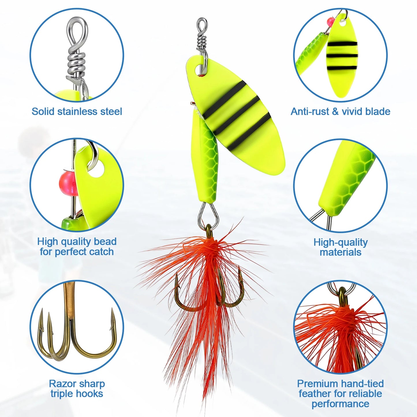 16Pcs Spinner Fishing Lures Set with Tackle Box
