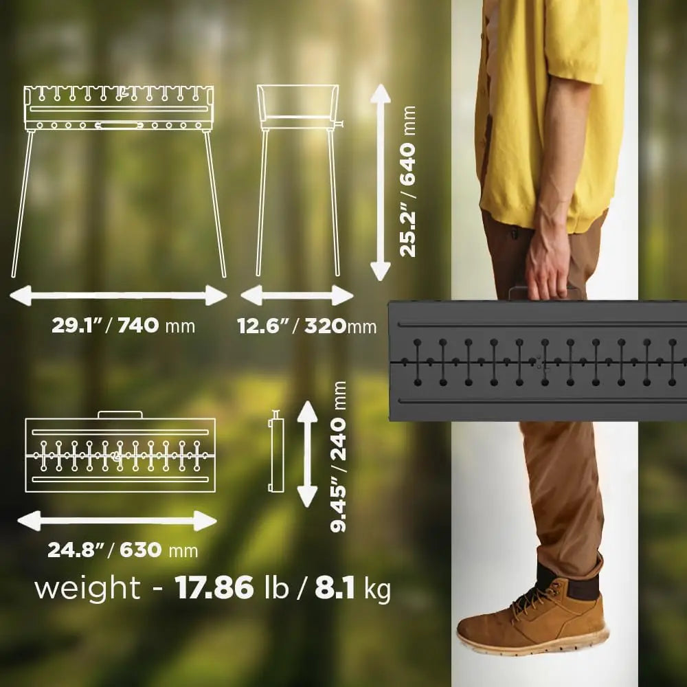 Portable Camp Grill Foldable Metal Shish Kebab (12) for Outdoor