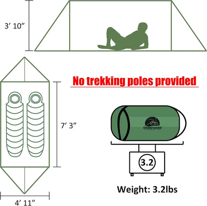 Ultralight 2-Person Trekking Pole Tent for Backpacking.