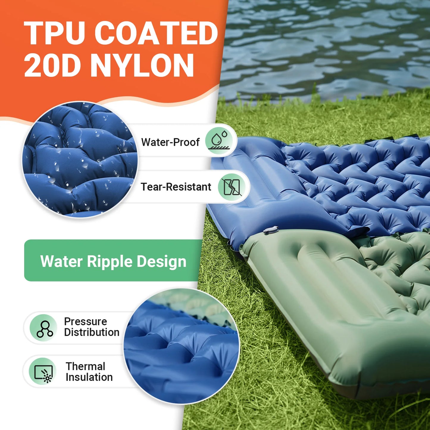 Sleeping Pad, Ultralight Inflatable Built-in Foot Pump