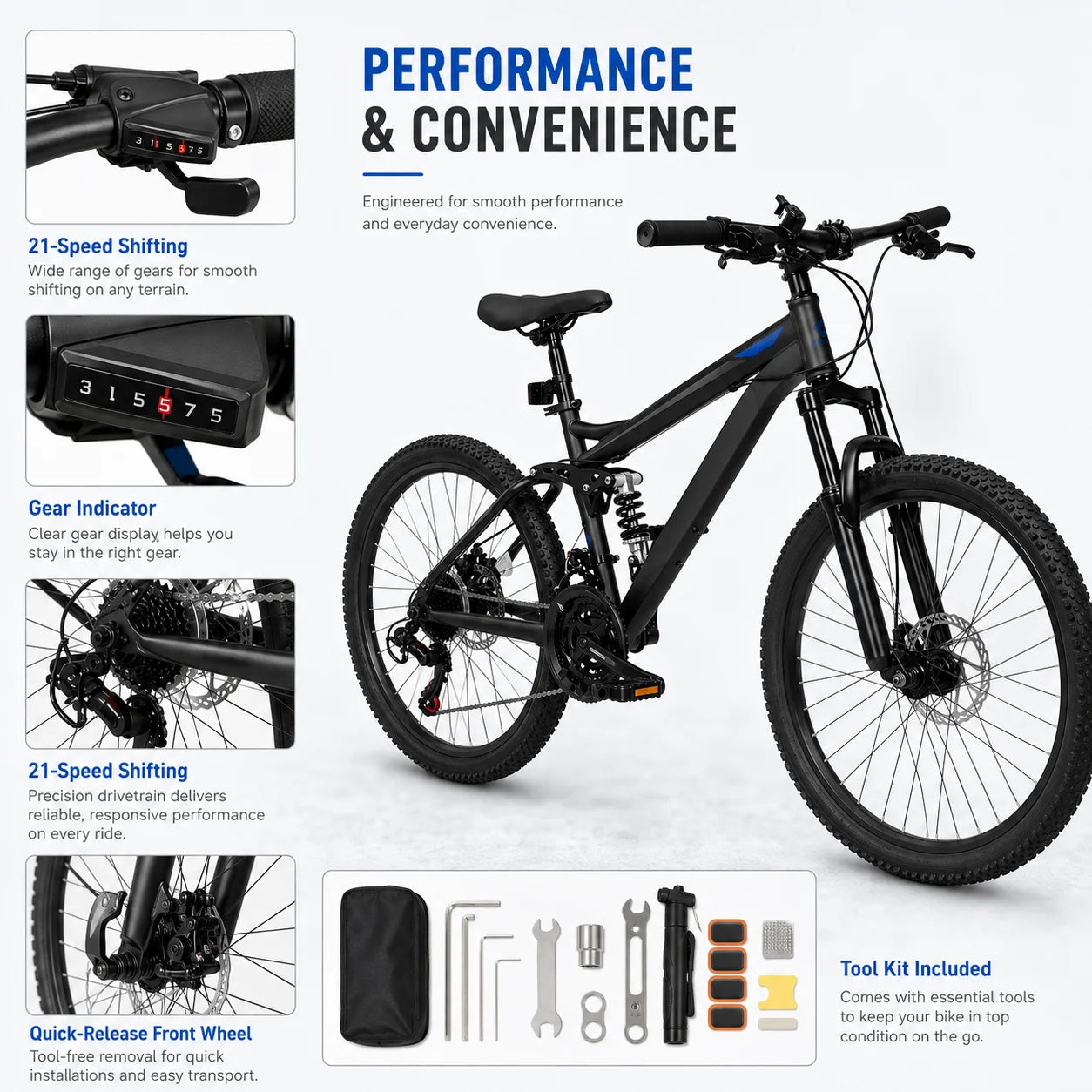 24/26/27.5 Inch Full Suspension Mountain Bike 21-Speed.