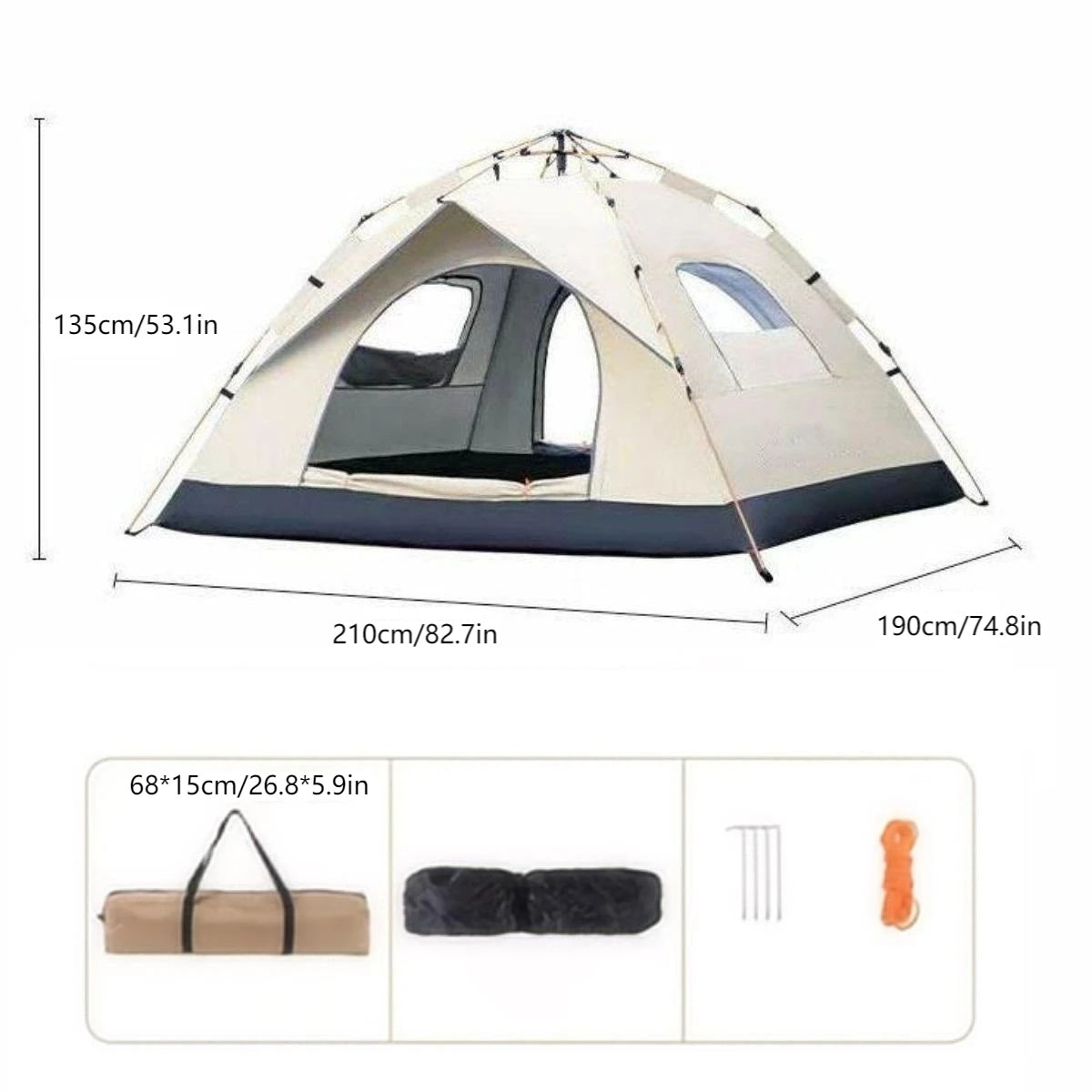 Outdoor Automatic Camping Tent with Two Doors & Windows
