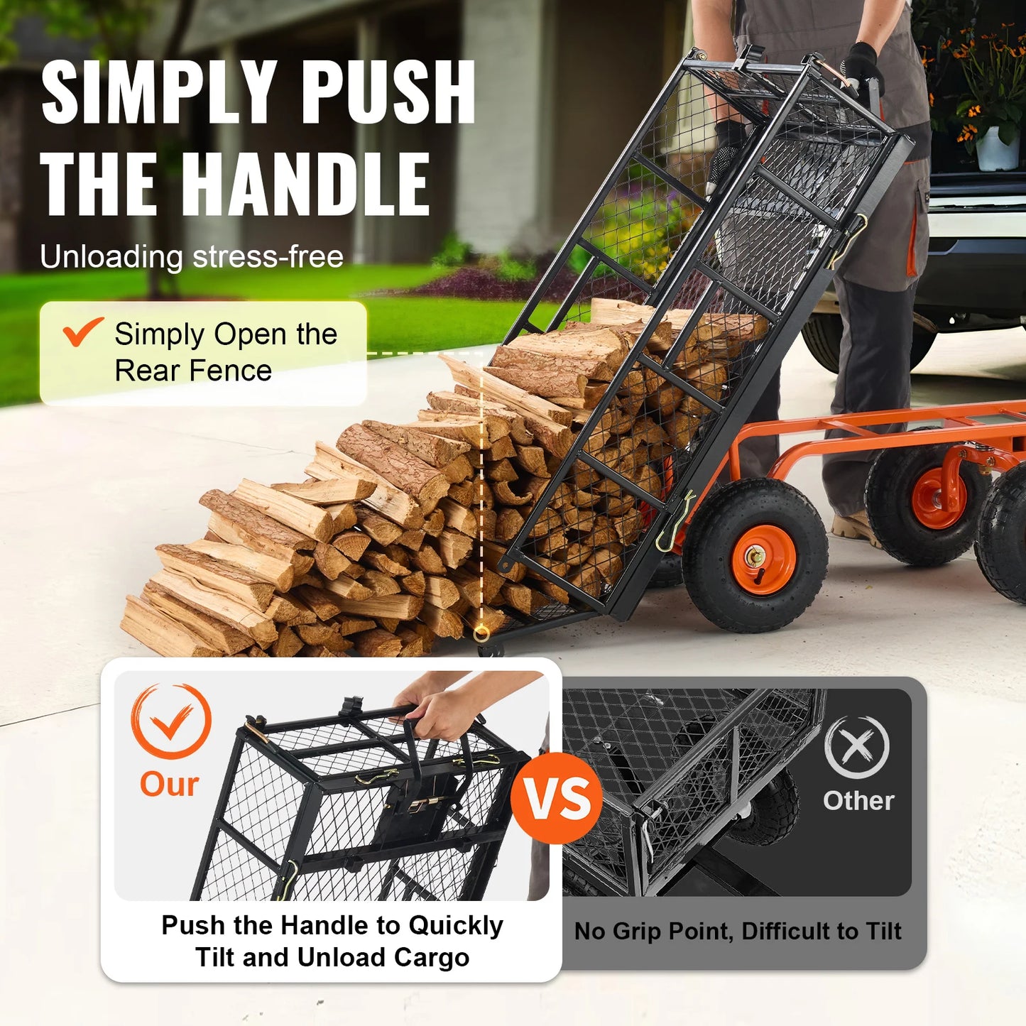 Versatile Metal Dump Cart with 400lbs/800lbs Capacity