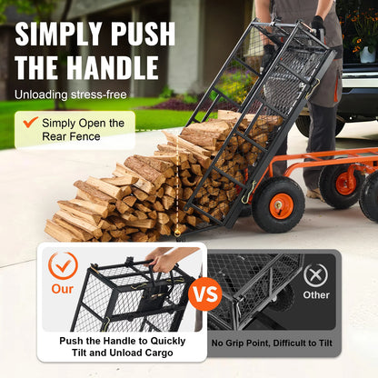 Versatile Metal Dump Cart with 400lbs/800lbs Capacity