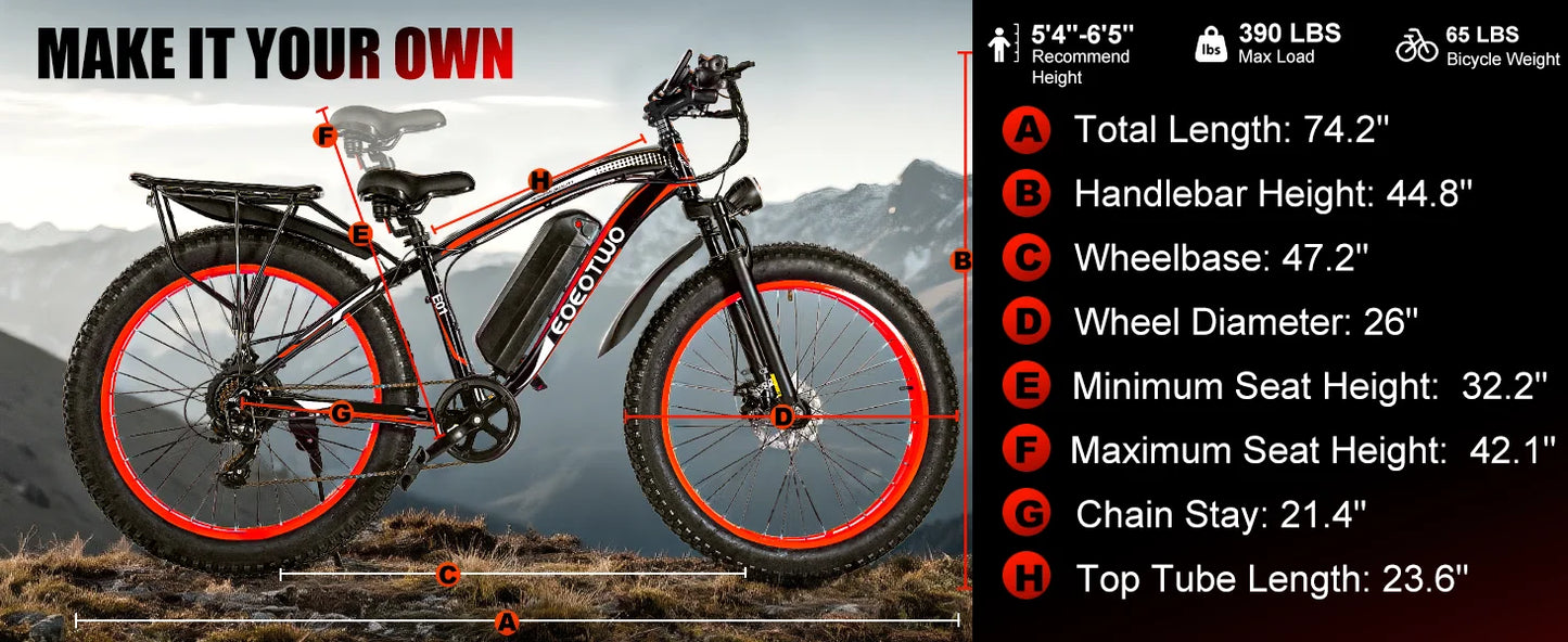 1500W Fat Tire Electric Bike for Adults 26"x4.0