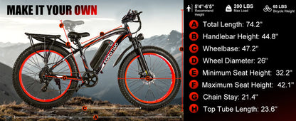 1500W Fat Tire Electric Bike for Adults 26"x4.0